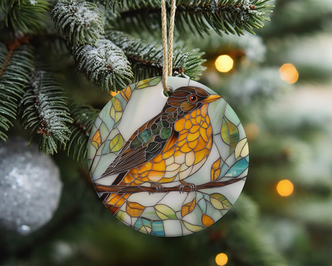 鮮やかなロビンバード ラウンドセラミックオーナメント 2.76インチ