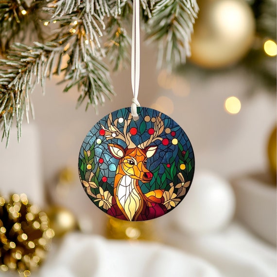 ステンドグラス トナカイ オーナメント お祝い ホリデー