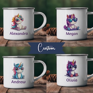 Cute Unicorn Custom Kids Camping Mug 12oz Steel Mug Cute Unicorn Personalized kids gift Birthday or Party Gift, Mug for Girls, Kids Mug