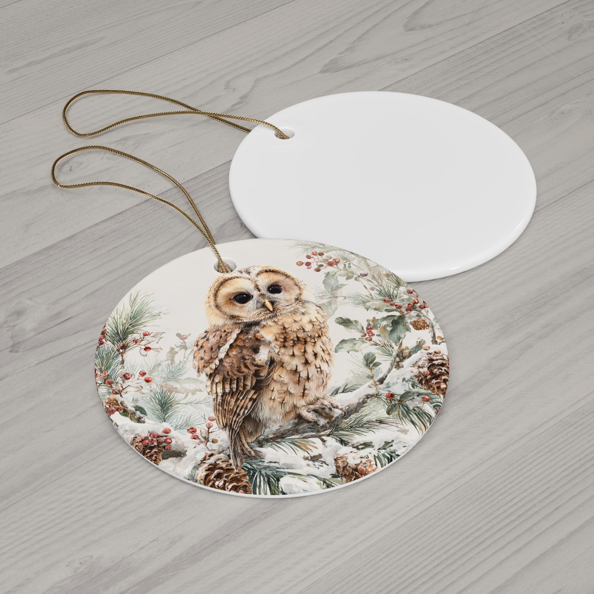 クリスマス フクロウ オーナメント 2.76インチ ラウンド セラミック 冬