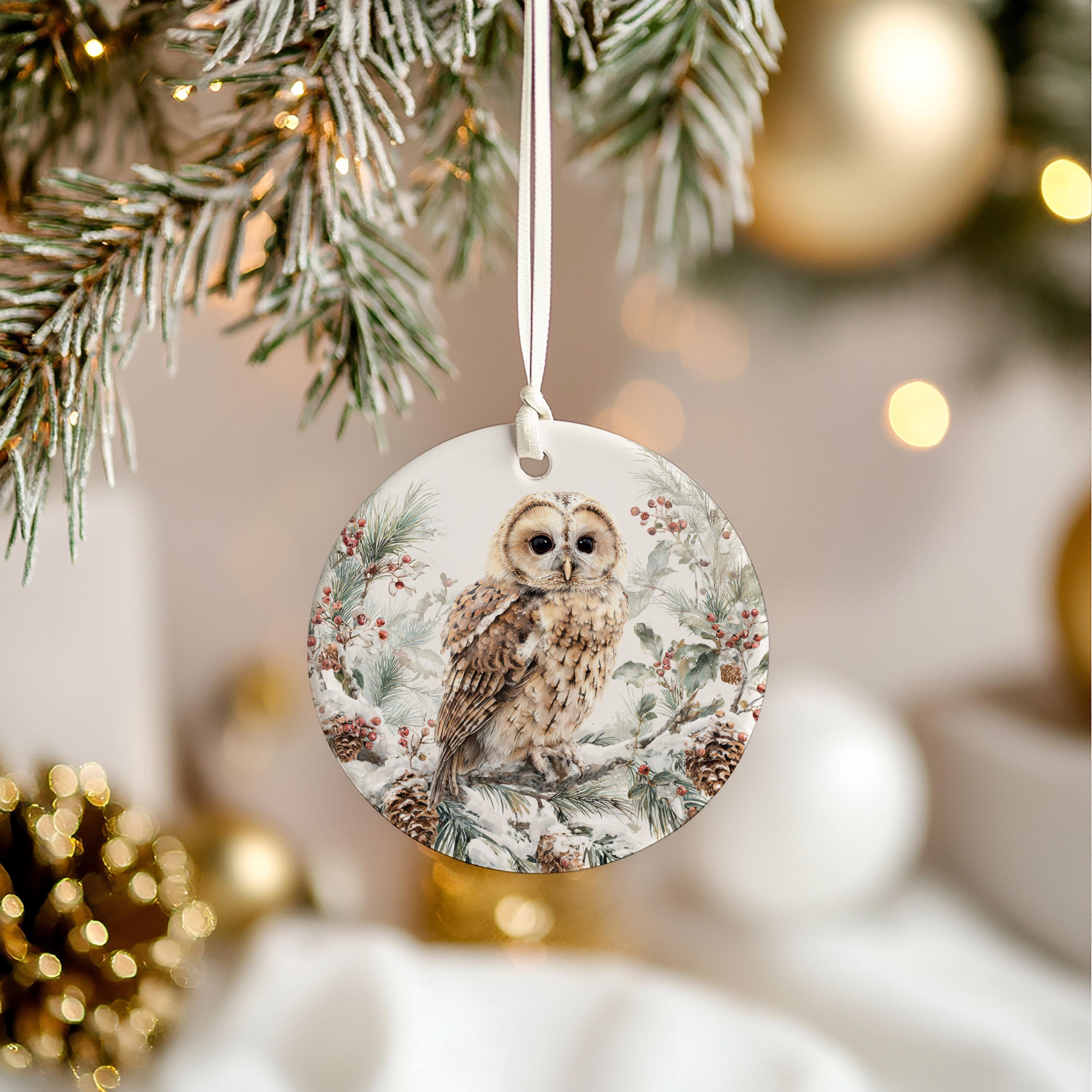 クリスマス フクロウ オーナメント 2.76インチ ラウンド セラミック 冬