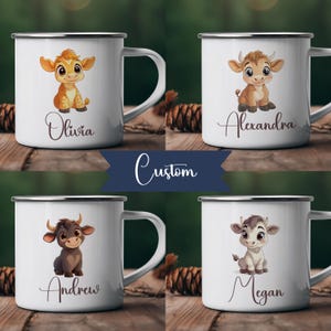 Custom Kids Camping Mug 12oz Cute Cows Personalized kids gift Birthday or Party Gift, Mug for Girls, Mug for Boys, Kids Mug