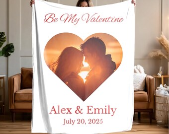 Valentine Photo Blanket Romantic Heart Couple Fleece Sherpa Gift