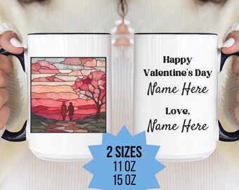 Custom Couple Walking Into Sunset Coffee Mug Stained Glass Look Personalizable