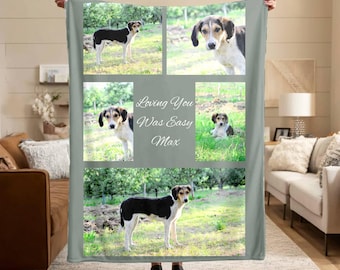 Custom Dog Photo Memorial Velveteen Plush or Sherpa Blanket Personalized Pet Portrait Throw Dog Sympathy Gift