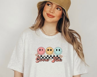 Summer Vibes Graphic Tee | Smiley Face Shirt | Colorful Comfort Smiley T-Shirt