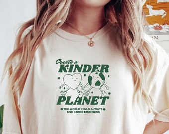 Kinder Planet Unisex Tee | Comfort Colors Earth Shirt | Vintage Wash Crewneck T-Shirt