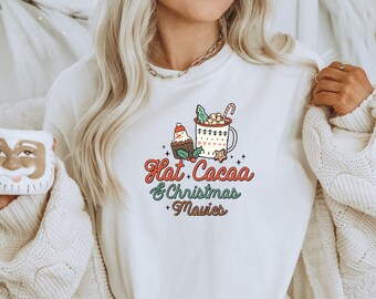 Christmas Vintage Graphic Tee | Women's Relaxed Fit Holiday Shirt | Hot Chocolate and Cocoa