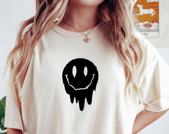 Drip Smiley Face Comfort Colors Tee | Unisex Vintage Fit Crewneck | Retro Smiley Face Shirt