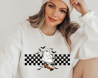 Fall Skateboarding Ghost Crewneck | Comfort Oversized Fall Sweatshirt | Unisex Crewneck