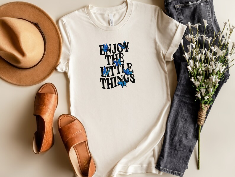 Enjoy The Little Things Comfort Tee | Butterfly Shirt | Happy Encouragement T-Shirt | Spring Time Tee image 2