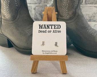 Wanted Dead or Alive - Sterling Silver Earrings with Handmade Card - Inspired by Country and Western