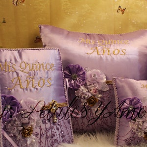 Quinceañera complete set bible, photo album, kneeling pillow, guest signature book, money box, flower bouquet, bear , wedding, boda, XV