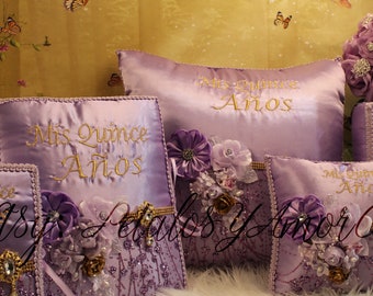 Quinceañera complete set bible, photo album, kneeling pillow, guest signature book, money box, flower bouquet, bear , wedding, boda, XV