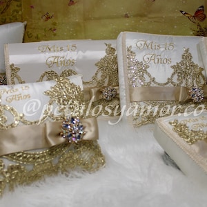 Quinceañera complete set bible, photo album, kneeling pillow, guest signature book, money box, flower bouquet, bear , wedding, boda, XV
