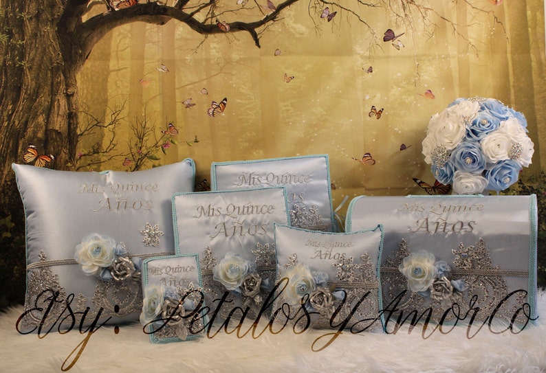 Quinceañera Complete Set Bible, Photo Album, Kneeling Pillow, Guest
