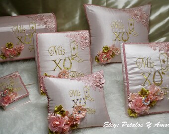 Charro Quinceañera complete set bible, photo album, kneeling pillow, guest signature book, money box, flower bouquet, bear , boda, XV