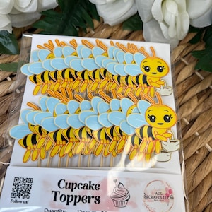 Abejita Chiquitita cupcake toppers, Small Bee cupcake toppers birthday decorations image 1
