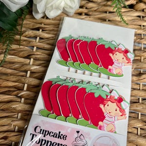 strawberry baby cupcake toppers, party decorations, rosita fresita bebe