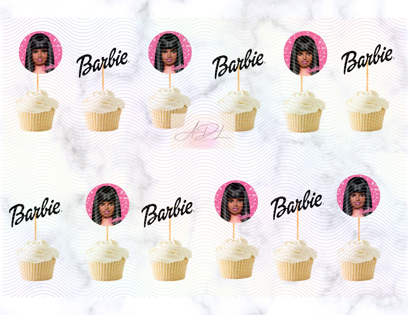 Black Barbie Cupcake Toppers Black Barbie Party Decorations Etsy