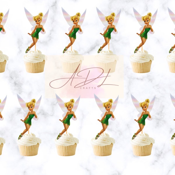 Tinkerbell cupcake toppers, tinkerbell party decorations