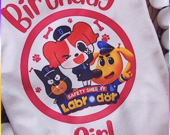 Safety Sheriff Labrador Girl Birthday Shirt | Birthday Girl shirt | Pink Safety Sheriff Labrador shirt