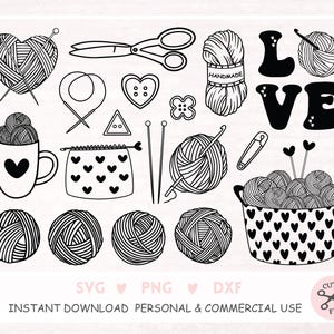 Stricken Bündel SVG Garn SVG, Stricken Name svg Stricken Bundle SVG, Stricken Monogramm svg, Garnherz svg, Wollknäuel svg, Split Name svg Cricut