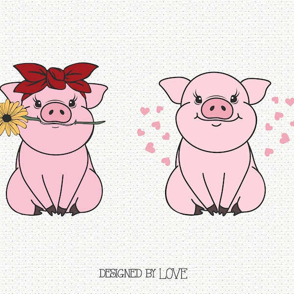 Pig Svg files for cricut Farm animal flower cute floral Piggy Piglet Farmhouse clipart livestock vector download png, printable, dxf