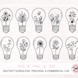 Floral Lightbulb SVG Flower lamp Svg Wildflowers Svg Flower Svg file Lightbulb Clipart Lightbulb Silhouette, Bulb Cut File, Eps, Png
