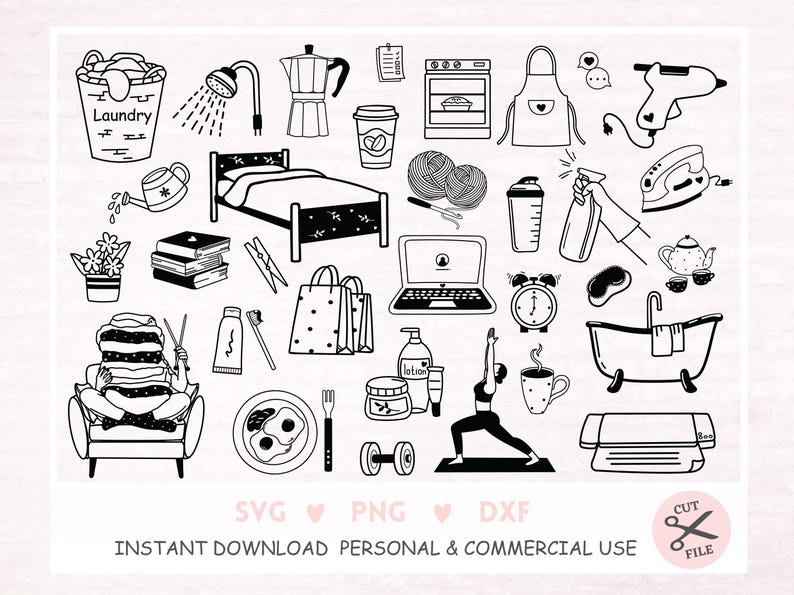 Daily Routines Doodle Set, Reminders, Lifestyle Icons, Calendar, Bullet ...