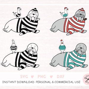 Süße Walross Clipart Digital Download Tiere der Arktis Ozean Tiere Walross PNG Instant Download für Cricut Walross mit roter Mütze,