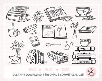 Book Clipart  Book Svg Open Book Clipart Wildflower Clipart Teacup Clipart Doodle Clipart Book Stack Svg, Book Lover Clipart, Floral