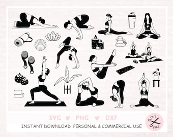 Yoga bundle svg contour SVG clipart pour couper fichier yoga svg signe doodle style dessiné à la main, svg, png, eps, pour cricut