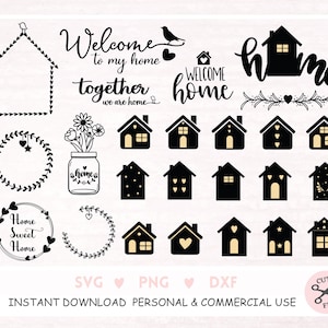 File di plotter Sweet Home SVG Sweet Home Svg Casa Cuore Amore Botanico Cricut Silhouette Plotting Bundle Ghirlanda Clipart Famiglia Benvenuto