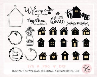 File di plotter Sweet Home SVG Sweet Home Svg Casa Cuore Amore Botanico Cricut Silhouette Plotting Bundle Ghirlanda Clipart Famiglia Benvenuto