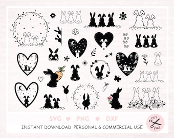 Bunny Plotter File Svg Dxf Eps Png Jpg Pdf Baby Animal Cricut Floral Rabbit Clipart Spring Meadow Silhouette Wildflower Vinyl Laser Cut File