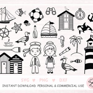 Conjunto de imágenes prediseñadas de pequeño marinero Imágenes prediseñadas de niños náuticos Lindas ilustraciones de la marina Pegatinas digitales de oso bebé marinero