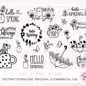 Bonjour printemps, fichier traceur SVG Couronne florale botanique de printemps Cricut Printemps, traçage, papillon, oiseau, floral, printemps, doué, fleuri, printemps