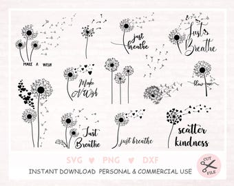 Löwenzahn-Svg-Bundle, Löwenzahn-Svg-Dateien für Cricut, Silhouette, Löwenzahn Png, Clipart, einfach atmen