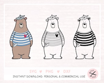Plotter file Bear Anchor Ahoy SVG Eps DXF PNG vector plotter files German sailor bear teddy bear laser file plotter digital download