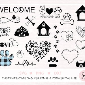 Bundle empreinte de patte Svg coeur, Svg de patte de chien, Svg de patte, Svg de maman chien, Svg pour amoureux des chiens, Silhouette Clipart empreinte de patte, Svg de patte d'animal