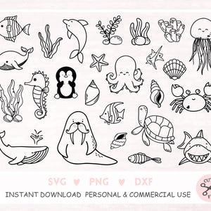 Bebé animal marino Svg Vida marina Animal submarino Animales marinos animados Criatura marina Svg Bajo el mar Animales del océano Animales marinos animados