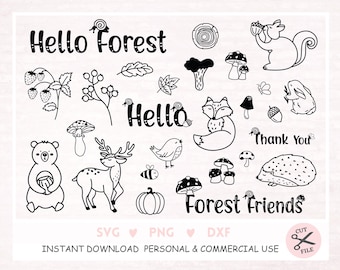 Archivo de trazado de Wald Freunde SVG DXF PNG Hoja Zorro Oso Ardilla Ciervo Hongo Cricut Silueta Descargar Paquete de trazado Clipart de animales