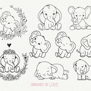 Baby Elefant SVG süße Elefant Mädchen schneiden Datei Elefant Umriss Baby Shower Girl Shirt Bodysuit Kawaii Tier Silhouette Cricut Vinyl Eisen auf
