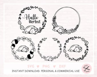 Archivo de trazador de ciervos Svg Dxf Png Jpg Animal del bosque Cricut Silueta de hoja Potro bebé Clipart Lindo archivo de corte de vinilo Plantilla botánica DIY