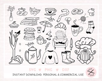Otoño SVG Paquete de otoño SVG Clipart Otoño PNG, Paquete de otoño comercial, Sellos digitales Otoño, Motivos de otoño