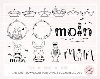 Plotter file Maritime Moin as lighthouse and seagulls German welcome in the north a digital download as .svg .png .jpg .esp .pfd
