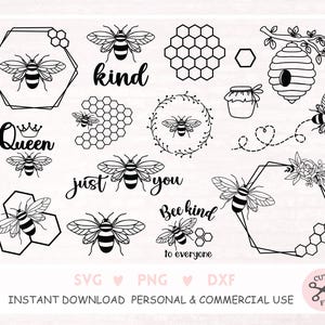 Plotter Bee svg bundel honingbij svg bijenkoningin svg bee soort svg bee krans svg cirkel frame svg, bij clipart, honingraat svg, bee gesneden bestand,