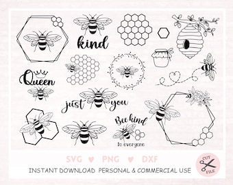 Plotter Bee svg bundle honey bee svg queen bee svg bee kind svg bee wreath svg circle frame svg, bee clipart, honeycomb svg, bee cut file,