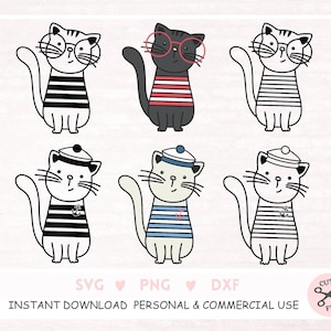File plotter Cat Moin marinaio Gatto marittimo Svg, pacchetto di simpatici gatti marittimi Svg, clipart gatto marinaio, marinaio Svg commerciale